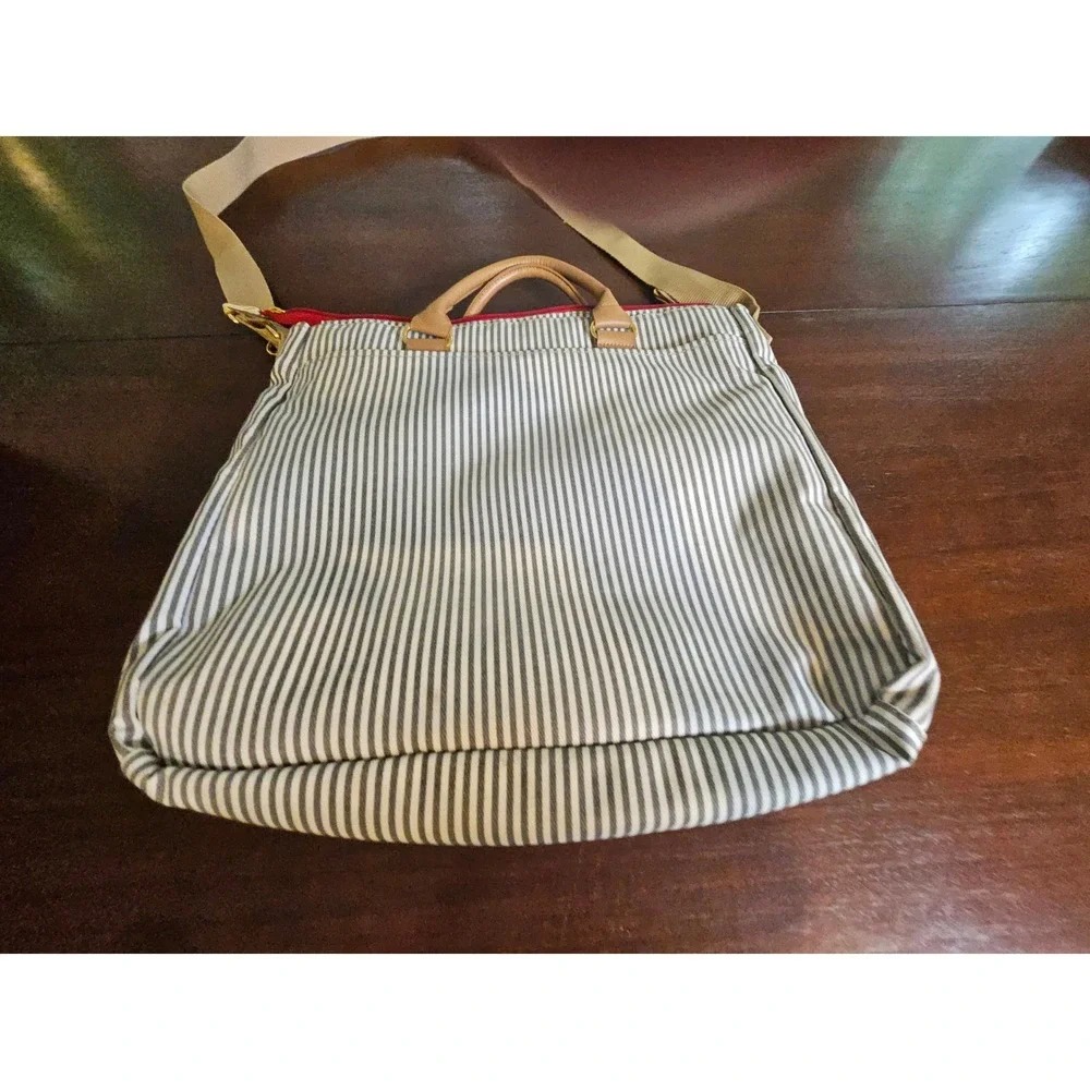 Skip Hop Duo Signature Diaper Bag Grey White Stripe Canvas Tote